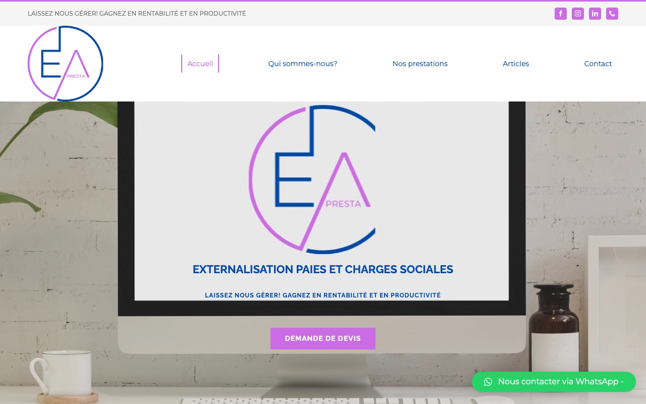 Aperçu du site de EA PRESTA